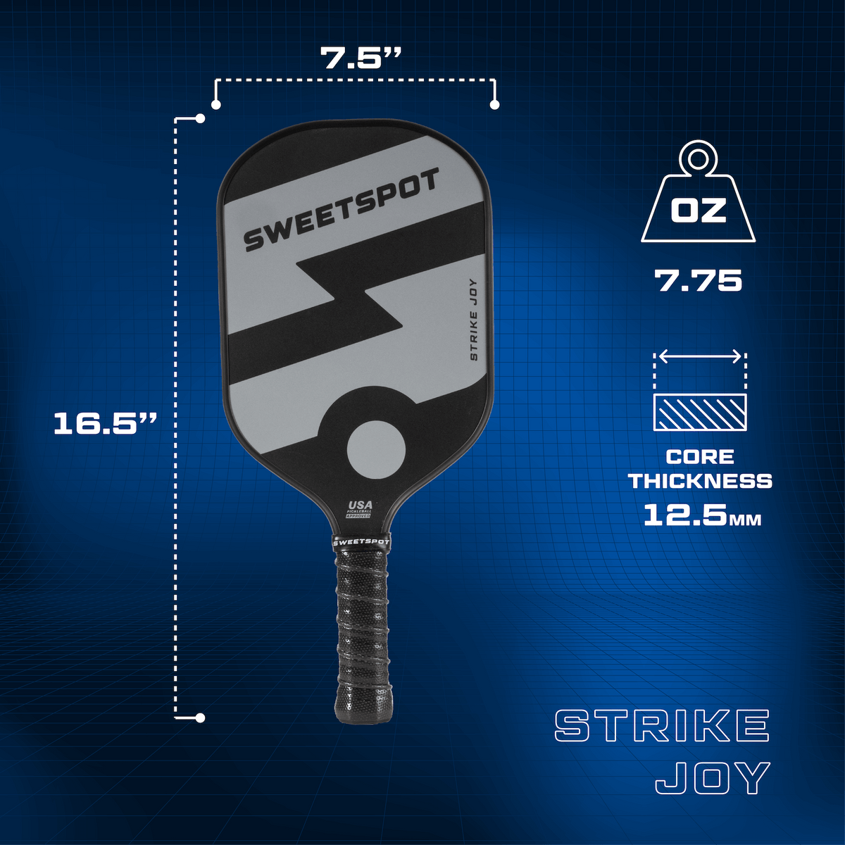 Strike Joy Pickleball Paddle Racket (Fiberglass Face) - Grey