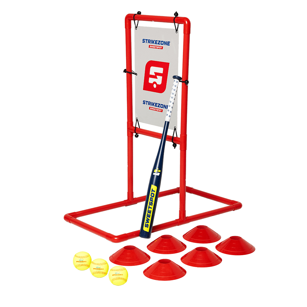 Plastic Softball Bat and Ball Set Backyard Homerun Kit with Strike Zone, Field Markers