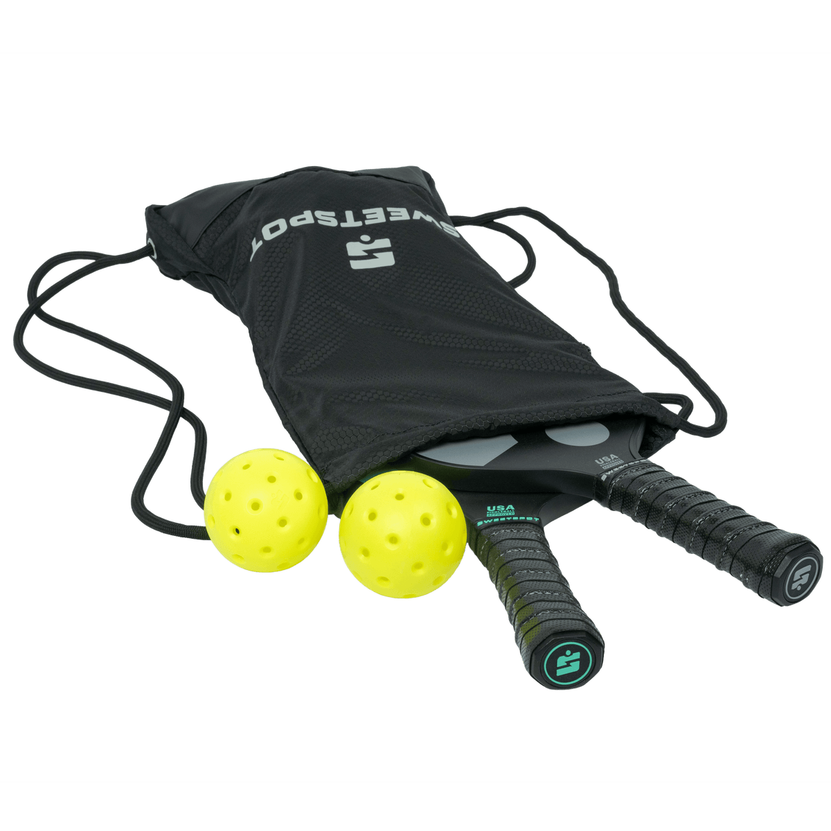 Pickleball Cinch Bag for Paddles, Balls, Shoes and Accessories - Black