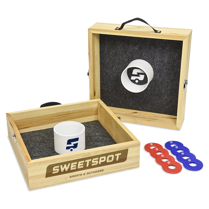 Portable Washer Toss Game with Premium Wood and 8 Washers